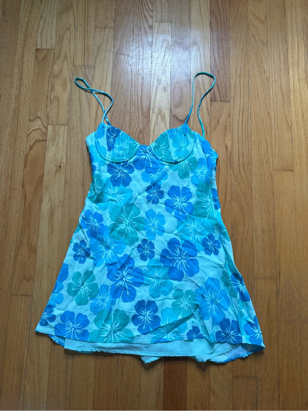 Zara Aqua Slip Dress with Spaghetti Straps